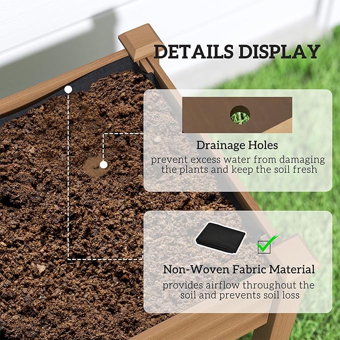 Outsunny Raised Garden Bed with PE Greenhouse Cover Outdoor Elevated Wood Planter Box for Herbs and Vegetables Use for Patio Backyard Balcony 48 x 22 x 46 inch Brown