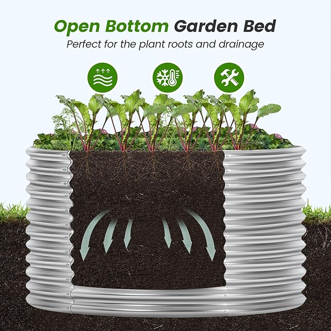Land Guard 3×3×3ft Galvanized Raised Garden Bed Kit Round Galvanized Planter Raised Garden Boxes Outdoor Large Metal Raised Garden Beds for Vegetables Silver