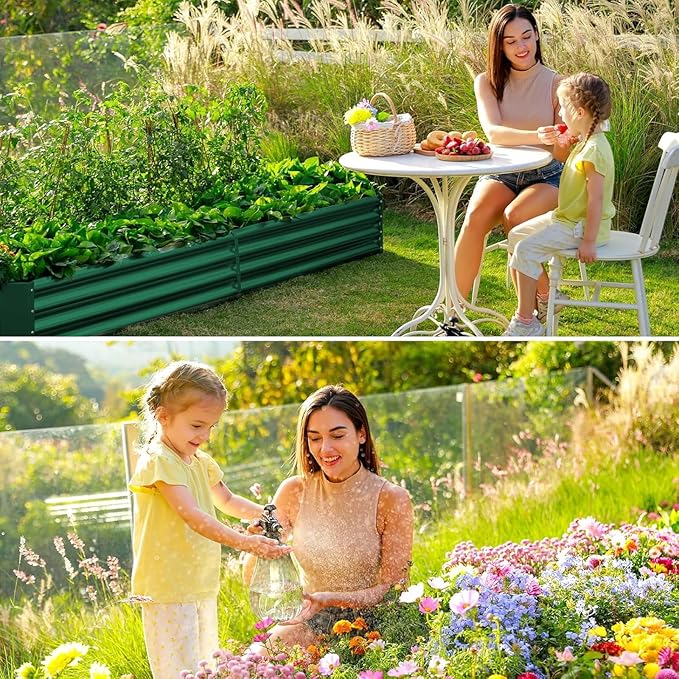 Land Guard 2 Pack 8×4×1ft Galvanized Metal Raised Garden Bed Metal Planter Kit Box Outdoor for Deep-Rooted Vegetables Flowers Green and Herbs (Green)