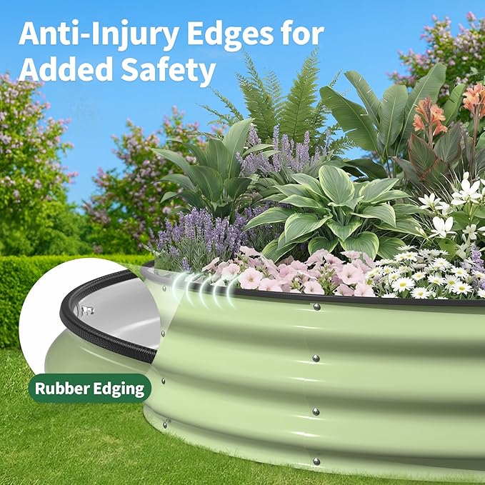 Kesfitt Round Raised Garden Bed 4x4x1 FT Galvanized Steel Metal Garden Bed Open-Bottom Design 12-Inch Deep Outdoor Raised Garden Bed for Vegetables &amp Herbs Fruit Green