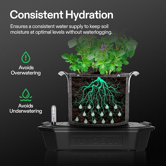 VIVOSUN 4-Pack FlexFeed Self-Watering Pots Auto Irrigation Fabric Pot Base with Water Meter &amp Maintenance Window for Use Indoors/Outdoors in Grow Tents Greenhouses Gardens