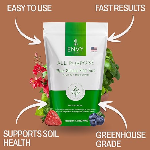 ENVY All-Purpose Plant Fertilizer 3 Pound - Makes 300 Gallons for Indoor and Outdoor Plants Pet Safe Water Soluble Made in USA