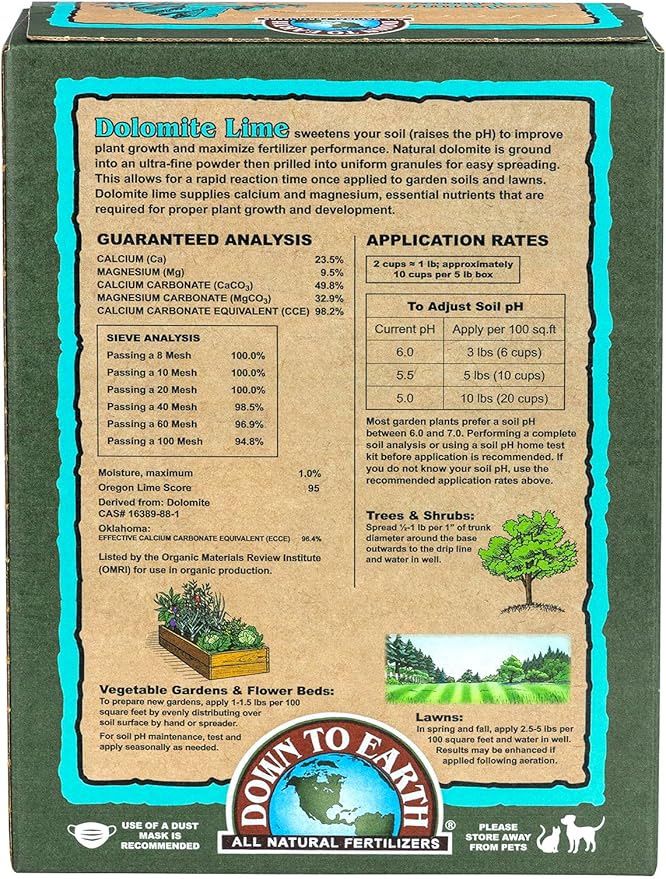 Down to Earth Organic Prilled Dolomite Lime 5 lb (Pack of 6)