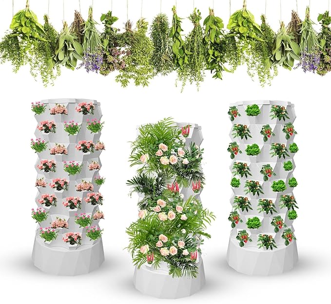 8 Tier 64 Slots Hydroponics TowerHydroponics Growing System for Indoor Fruits and VegetablesAeroponic Tower with Hydrating Pump TimerAdapter SpongeVertical Planting Standalone Aeroponic Garden