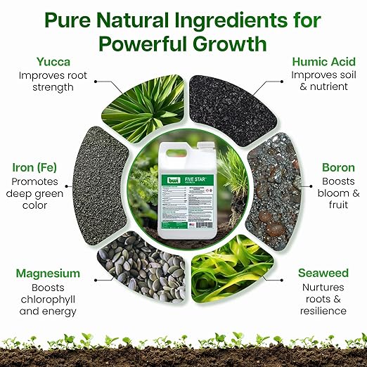FiveStar 4-0-0 Micro Liquid Nitrogen Fertilizer - Fast Absorption for Ag/T&ampO Use - Urea-Based Plant Fertilizer with 7 Chelated Micronutrients (Magnesium Iron &amp More) + Yucca Kelp Humic Acid