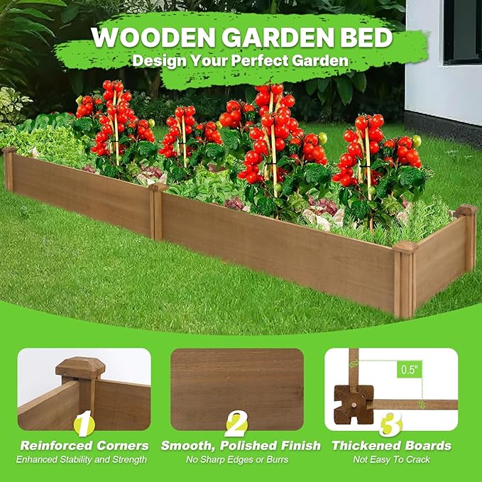 PetsCosset 8x2Ft Raised Garden Bed – Planter Box for Outdoor Plants Fir Wood Garden Beds for Vegetable Herb and Flower Cultivation – Easy Assemble