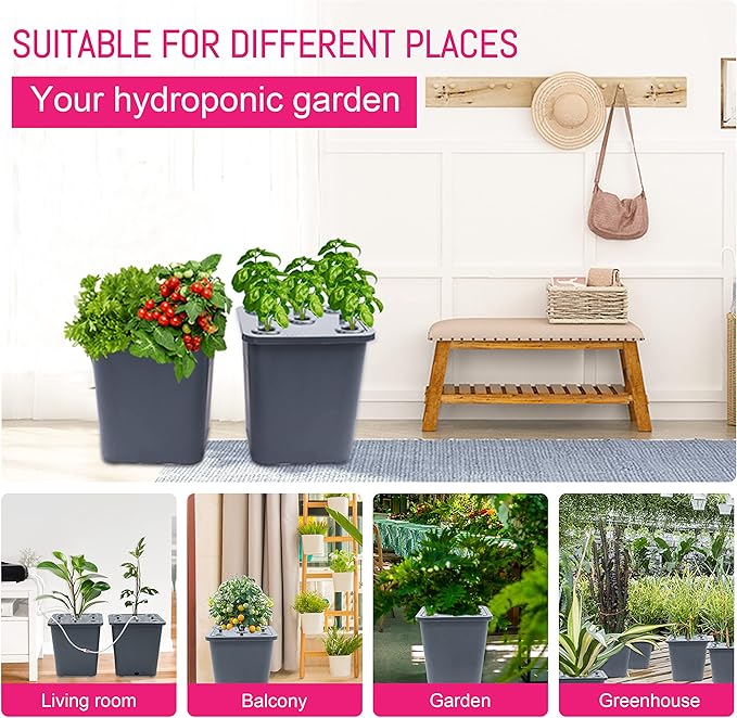 2 Hydroponic Buckets Kit for Plants Hydroponics Growing System for Herbs/Tomato/Vegetables DWC System with Air Pump &amp Germination Tray (Complete Indoor Hydroponic Gardening Supplies)