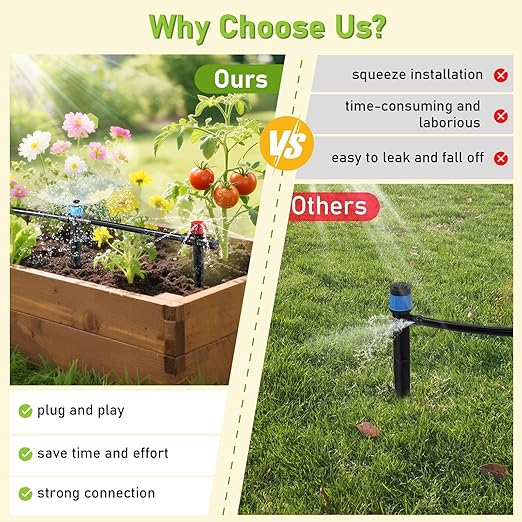 118FT Drip Irrigation System Garden Watering System Quick-Connect Drip Irrigation Kit for Lawn Raised Bed Greenhouse Plant Watering System with 1/4'' Drip IrrigationTubing Drip EmittersConnectors
