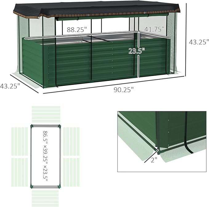 Crop Cage and Shade Cloth with Raised Garden BedGalvanized Steel Planter Box CI752
