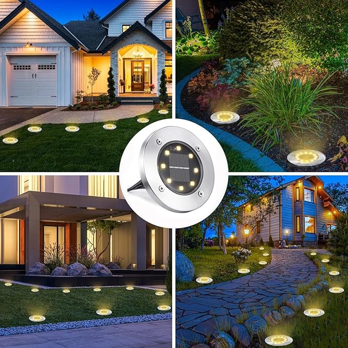 Solar Ground Lights Outdoor In-ground Pathway Light 8/16 PCS LED Solar Disk LampWaterproof Garden Landscape Lighting for LawnYardDeckPatioWalkway(White16PCS)