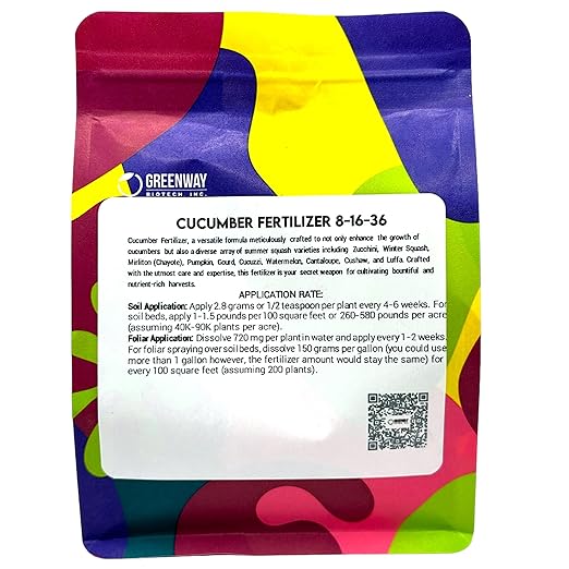 Greenway Biotech Inc. Cucumber Fertilizer 8-16-36 - Water Soluble with Chelated Micronutrients - Prevents Bitter Cucumbers - for Melons Squash Zucchini - Hydroponics Soil Foliar - 1 LB