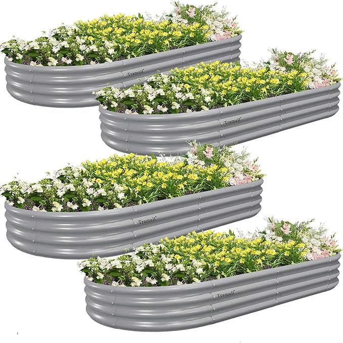 4 Pack 8x4x1FT Galvanized Raised Garden Bed Large Metal Planter Box Kit Elevated Raised Garden Planters for Outdoor Plants Gray
