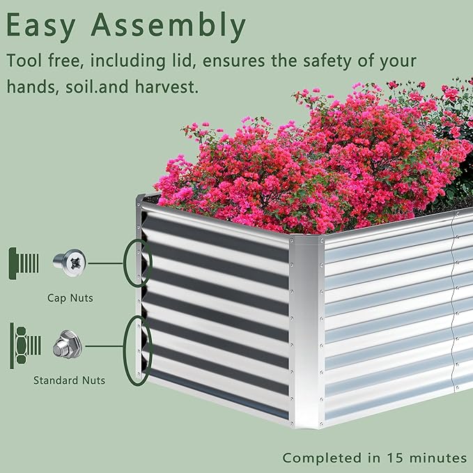2PCS 8x4x1FT Galvanized Raised Garden BedPlanter Raised Beds-Metal Garden BoxLarge Plant for Outdoor Planting Vegetables BedFlowerherb-Silver