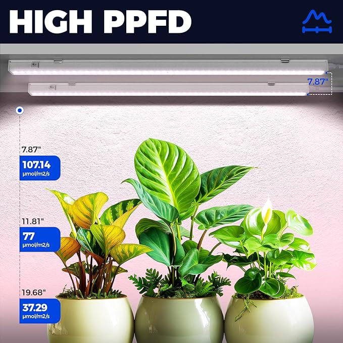 Barrina Grow Lights for Indoor Plants Full Spectrum Sunlight 2ft 40W (4 x 10W 250W Equivalent) LED Grow Light Bulbs T5 Grow Lights Plug and Play Pinkish White 4-Pack