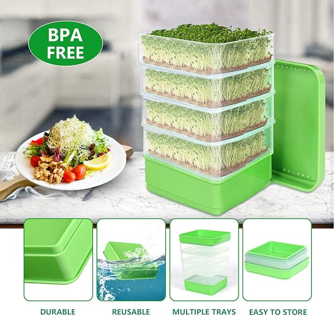 Stackable Sprouter Kit 4 Tier Sprouting Kit Microgreens Growing Tray for Small Kitchens Balconies Or Limited Home Growing Spaces (with Sunshade)