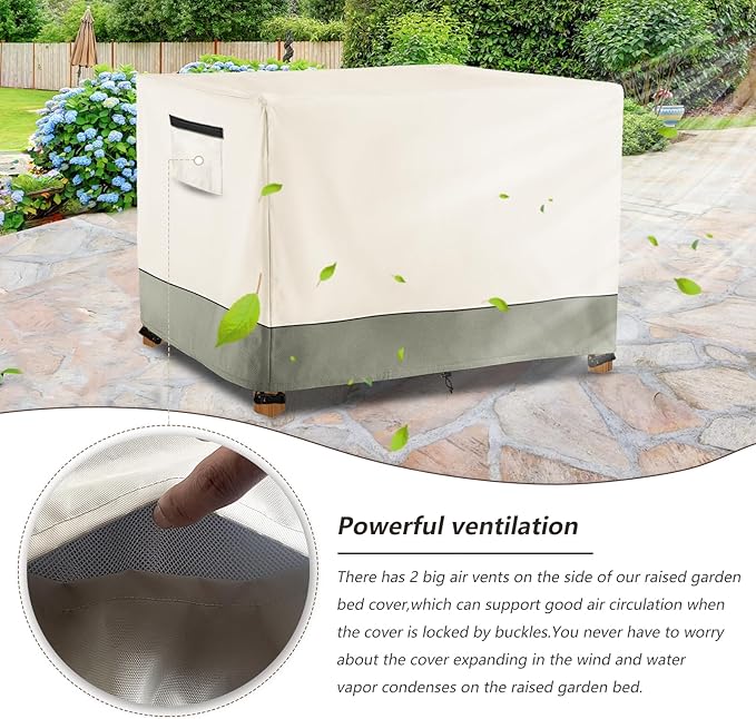 Outdoor Raised Garden Bed CoverHeavy Duty 600D Waterproof Elevated Wood Planter Box Stand Cover for Winter48L x 24Wx 30H Inch(Beige &amp GreenCovers Only)