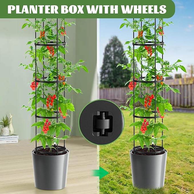 Tomato Planter Box with Trellis Self Watering Rolling Raised Garden Bed with Water Level Monitor for Climbing Vegetables Plants Cage Garden Planters Plant Pots for Plants Flowers Decor