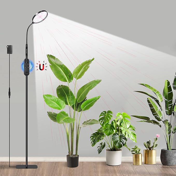 Floor Grow Lights for Indoor Plants Full Spectrum Plant Light with Stand for Growing Large Tall Plants Grow Lamps with 4/8/12/18H Timer 3 Light Modes 10 DimmingHeight Adjustable Black