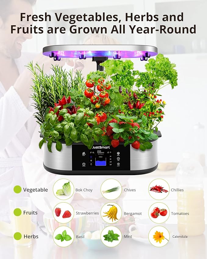12 Pods WiFi Hydroponics Growing System with APP Controlled Indoor Garden Up to 30 with 36W 120 LED Grow Light Silent Pump System Automatic Timer for Home Kitchen Gardening GS1 Plus