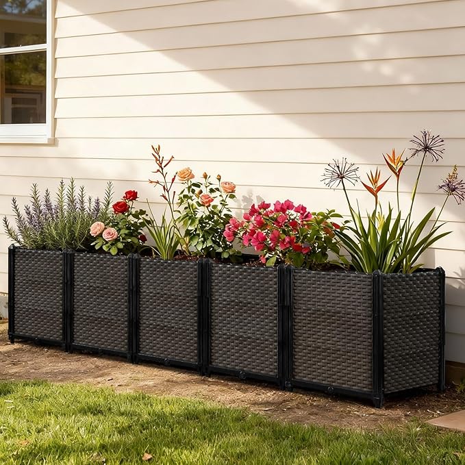 Large Raised Planter Box Outdoor Self Watering 78.7x15.7x19.7 Deep Raised Garden Bed - Elevated Garden Box with Drainage Plug Rectangular Garden Planter Perfect for Patio Balcony Deck