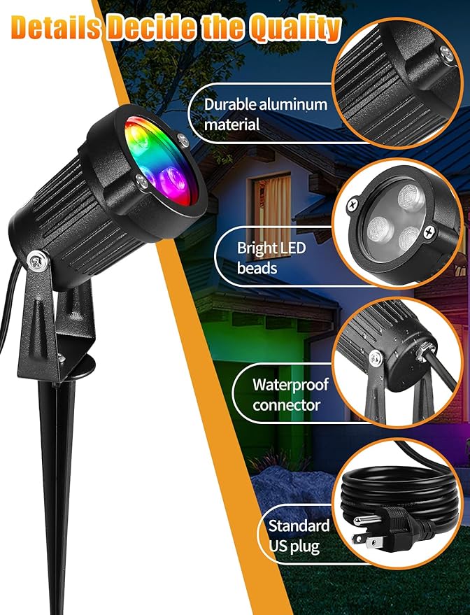OurLeeme Lawn Flood Light Stake 2-in-1 Waterproof Outdoor Remote controlle Landscape Lighting Spotlight Wall Light for Yard Garden Driveway Pathway Pool (4 Pack)