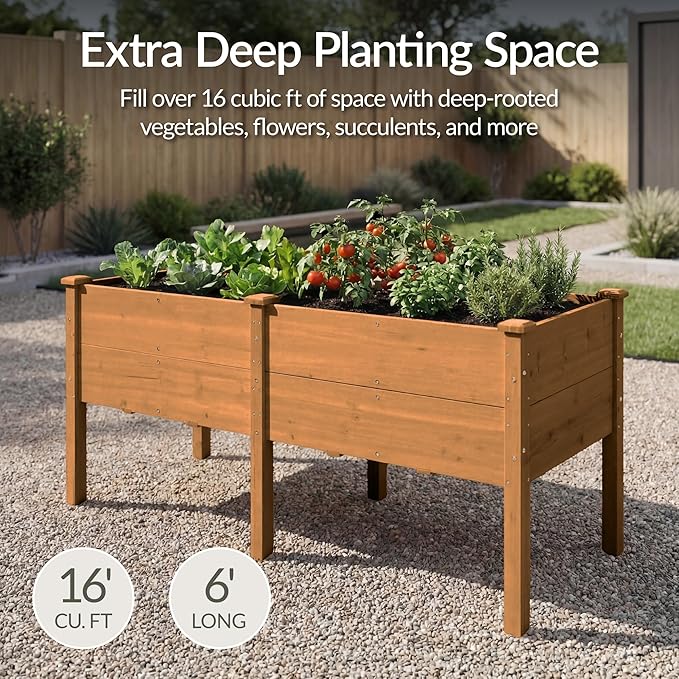 Best Choice Products 72 x 24 x 30 Raised Garden Bed with Extra Deep 16 Depth Elevated Wood Planter Box Stand for Backyard Patio Balcony Natural Fir Wood - Acorn Brown
