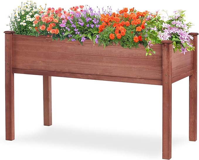 48×24×30 Inch Raised Garden Bed with Legs Solid Wood Elevated Planter Box Stand with Liner for Outdoor Backyard Patio Balcony