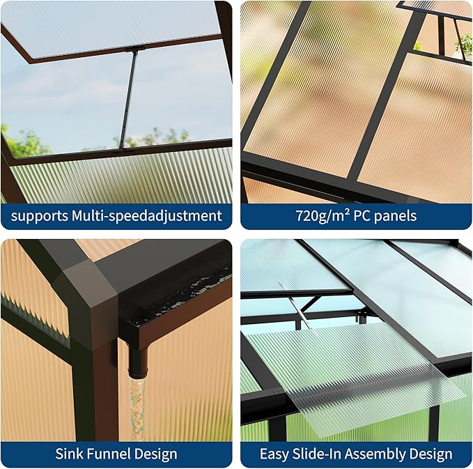 8x10 FT Greenhouse Greenhouses for Outside Polycarbonate Greenhouse with Aluminum Frame Lockable Door and Ajustable Roof Vent for Backyard Green Houses for Outside Garden Backyard Patio