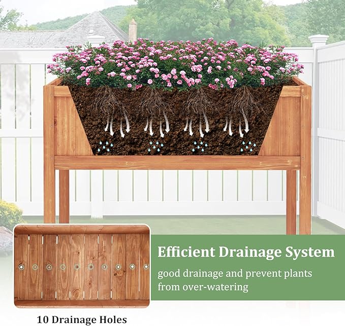 Giantex Raised Garden Bed Wood Planter Box with Plant Stand &amp Black Liner 40x20x39 Raised Bed for Indoor Outdoor Plants Vegetables Flower Herbs Fruit Gardening (2Reddish Brown)