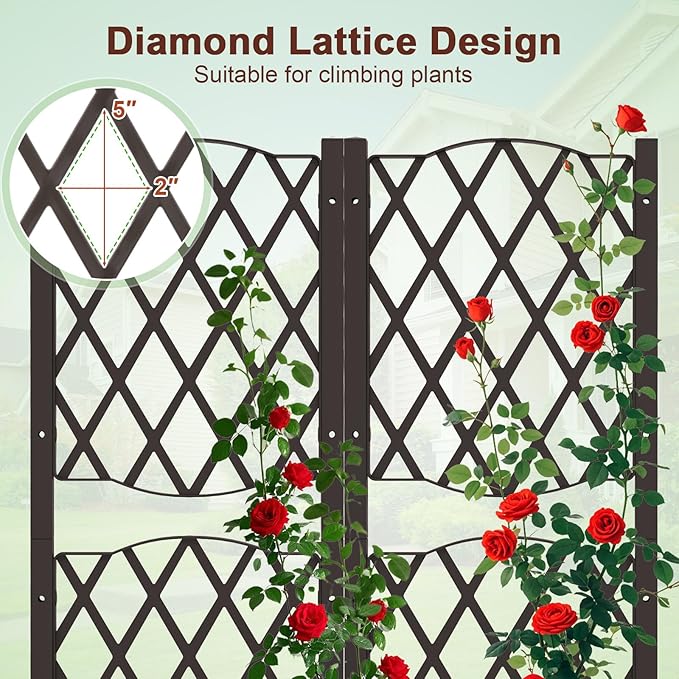 LDAILY Moccha Raised Garden Bed with Trellis - Planter with Trellis Self-Watering Device Drainage Hole Standing Garden Bed for Climbing Plant Vegetable Herb Flower (32”L x 16”W x 53”H)