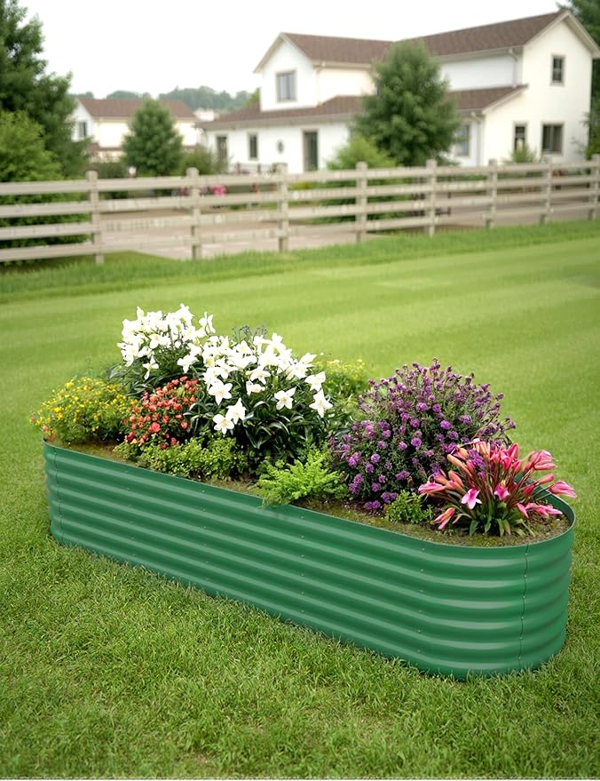 2Pcs 8x2x1.5ft Raised Garden BedGalvanized Raised Planter Boxes Outdoor with Easy Assembly Large Garden Bed for Vegetables Fruits FlowerRaised Garden BedGreen