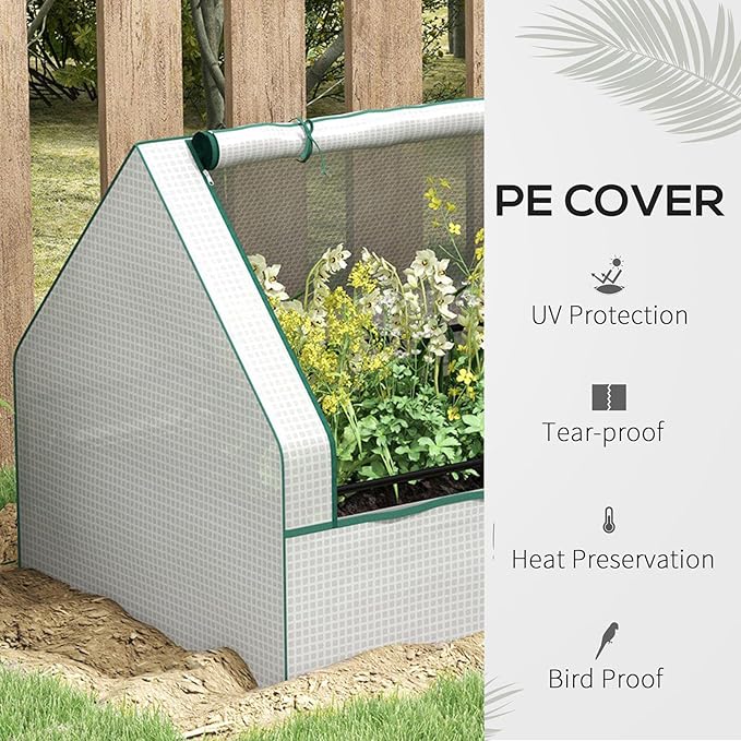 Mini Greenhouse Outdoor Galvanized Raised Garden Bed with Cover Outdoor Planter Box for Herbs and Vegetables (White)