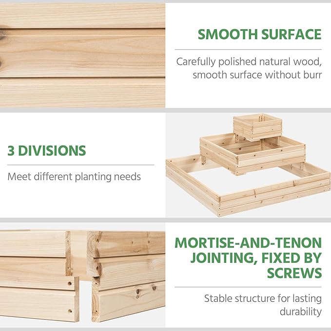 Yaheetech 3 Tier Wooden Raised Garden Bed 44.5'' L×44.5″ W×20.5″ H 2 PCS Horticulture Open-Bottom Planter Raised Garden Bed for Flowers/Herbs/Vegetables Planter Flower Box