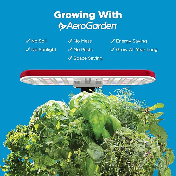AeroGarden Harvest Lite in Cherry Red Soil-Free Indoor Hydroponic Garden with LED Grow Light for Year-Round Gardening of up to 6 Herbs and Vegetables