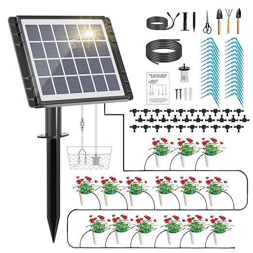82FT Solar Drip Irrigation System Auto Watering Kit for 30 Pots Solar-Powered Plant Watering 25 Timer Modes 900ml/min Flow Indoor/Outdoor Garden Balcony &amp Patio Irrigation System