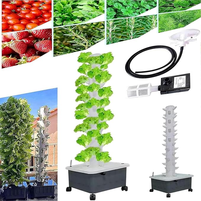 15 Layers 45 HolesVertical hydroponic Indoor self-Watering Planting soilless Cultivation Planting Tower Planting kit with moisturizing Pump and Mobile Water Tank