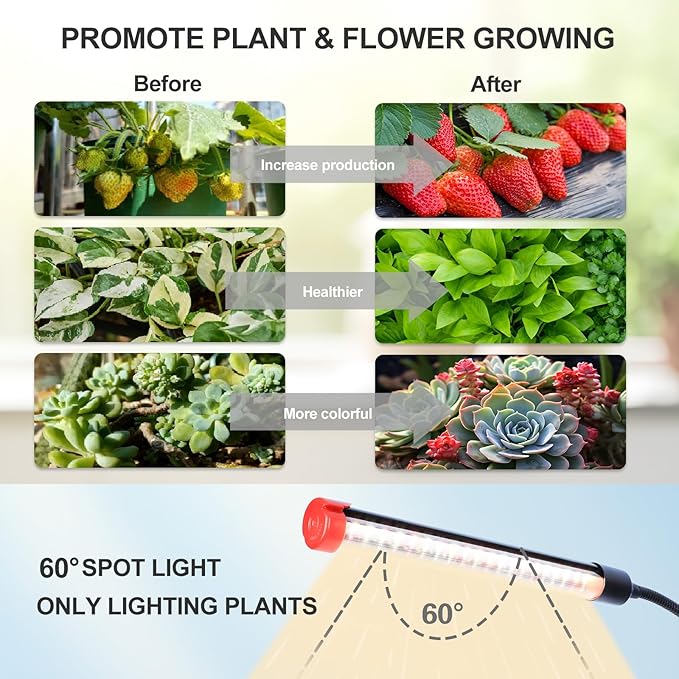 FECiDA 2026 4Head Table Top Grow Lights for Seed Starting Indoor Plants Bonsai 36 Watt Power Draw NO Need Adapter 4/8/12/16/20H Timer 16-24 Height Adjustable
