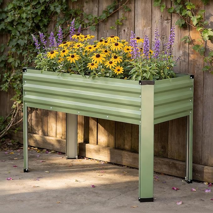 Galvanized Raised Garden Bed with Legs 2Pack 48x24x32in Elevated Raised Garden Bed Outdoor with Drainage Holes Planter Boxes for Gardening Vegetable Flower in Backyard Patio Balcony (OliveGreen)