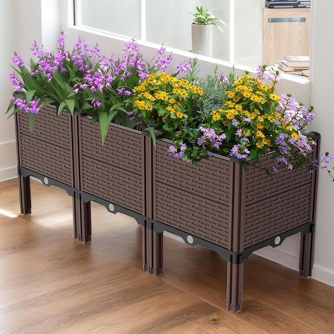 47.2x15.7x19.6in Raised Garden Beds Outdoor Polypropylene Planter Boxes Outdoor for Vegetables Flowers Herbs GBox with Drain Outlet Heat and Frost Resistance 440lb Capacity