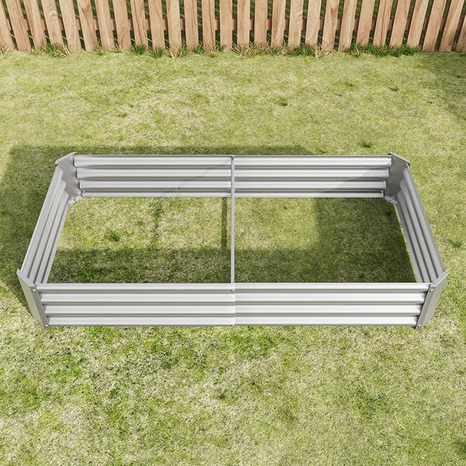 Raised Garden Bed Outdoor Metal Silver Larger Capacity for Planting Outdoor Lawn Porch Durable