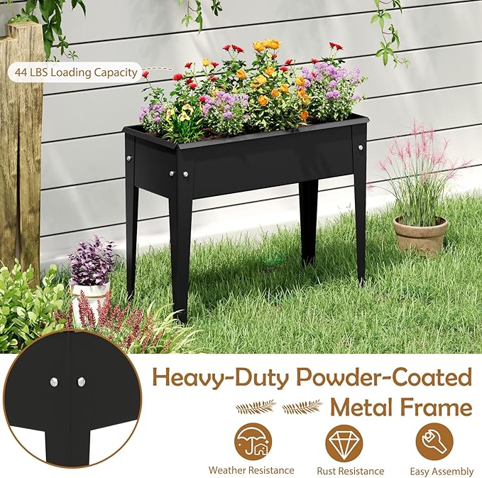 Giantex Metal Raised Garden Bed with Legs Elevated Planter Box with Drainage Holes for Vegetable Fruit Flower Herb Outdoor Standing Gardening Box for Balcony Backyard Patio Porch (24”x11”x18”)