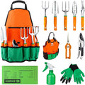 UKOKE Garden Tool Set 12 Piece Aluminum Hand Tool Kit Garden Canvas Apron with Storage Pocket Outdoor Tool Heavy Duty Gardening Work Set with Ergonomic Handle Gardening Tools for women men
