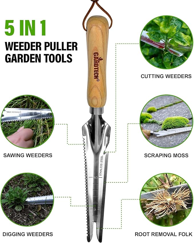 Gardtech Garden Tool Set Made by Real Ash Wood Handle and Thicken Stainless Steel- 3 Pcs Including Garden Hand Trowel Transplant Cultivator-Gardening Gifts for Gardener