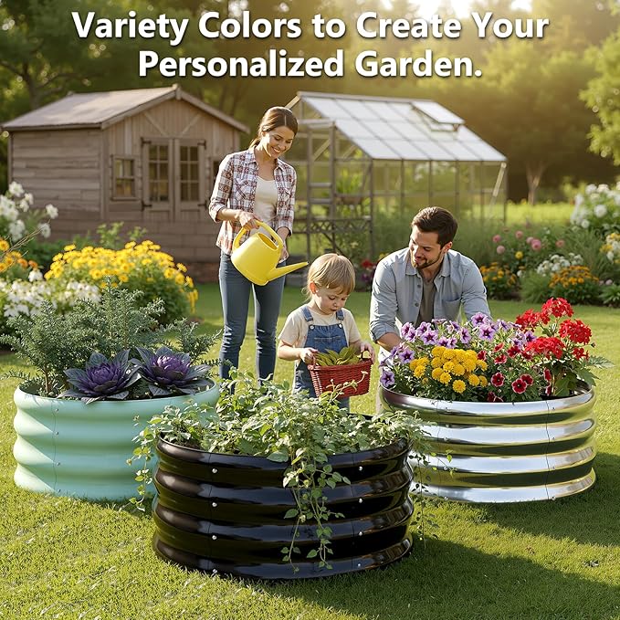 3 Pcs 2x2x1ft Round Galvanized Raised Garden Bed Planter Boxes Outdoor with Easy Assembly Metal Raised Beds for Vegetables Fruits Flowers (Galvanized Black Green)