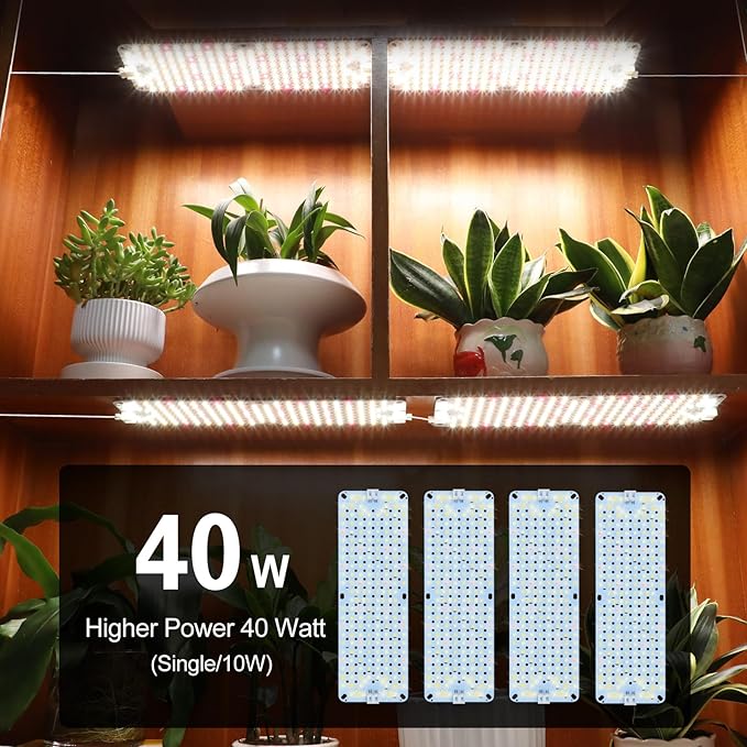 4Pack Flat Grow Lights for Indoor Plants Seed Starting Veg 4/8/12/16/20H Timer Light and Thin 40W Grow Lights for Under Cabinet Plant/Shelves Two Connection Modes Quick Installation