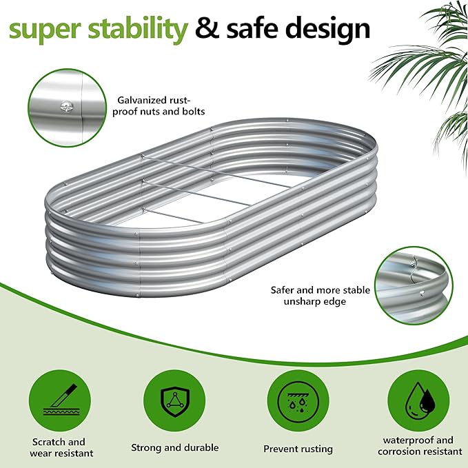2PCS 8x4x1ft Galvanized Metal Raised Garden Bed KitOutdoor Planter Box VegetablesFlowersHerbs Durable Rust-Resistant Patio Gardening Beds