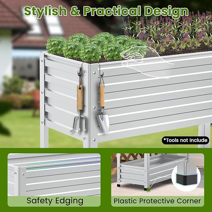 2-Tier Galvanized Raised Garden Bed with Legs 36x16x36 Metal Elevated Planter Box (12 Top/8 Bottom Depth) 500LB Capacity for Vegetables Herbs Leafy Greens Flowers on Patio Yard