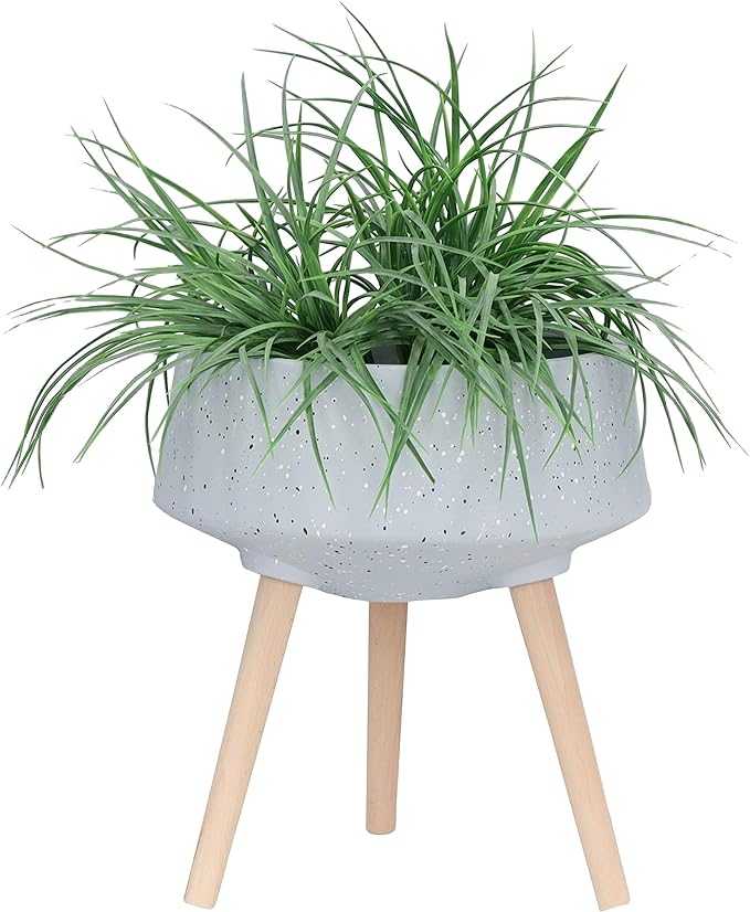 S2 1115 TERRAZZO Planter W Wood Legs Gray