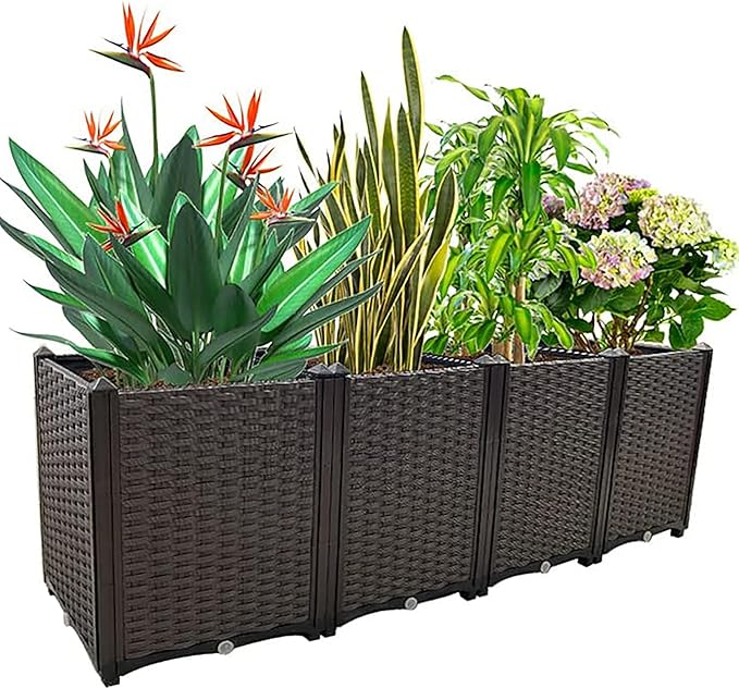 Large Planters for Outdoor Plants Raised Garden Bed Kit Rectangular Elevated Plastic Garden Boxes for Gardening Vegetables Flowers in Backyard Patio Balcony