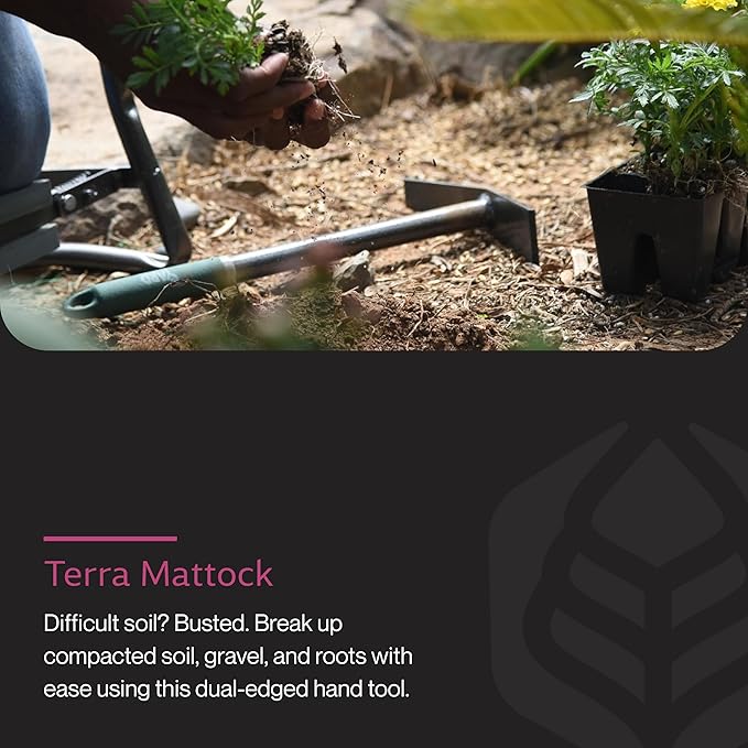 Yard Butler Terra Garden Hand Tools - Weeding Hand Tiller Tool for Efficient Gardening - Weed Remover Tool for Lawn &amp Garden Care - Durable Gardening Accessory Mattock